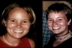 Two photos of Leah Roberts, a young caucasian woman with short blonde hair.