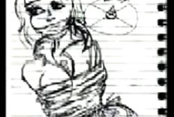 A hand drawn photo of a woman tied up and gagged.