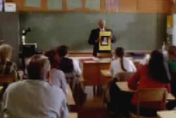 A professor giving a lecture to a forensic science class