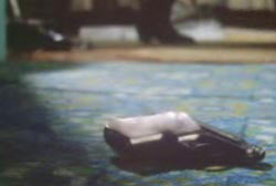 A very small pistol on the carpet of a room