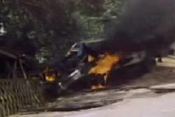 A car engulfed in flames