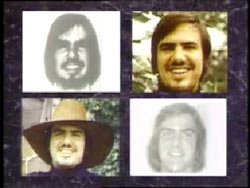 Richard Bocklage with long hair and beard, Blockage with medium hair and mustache, Blockage with Hat, Blockage with no facial hair